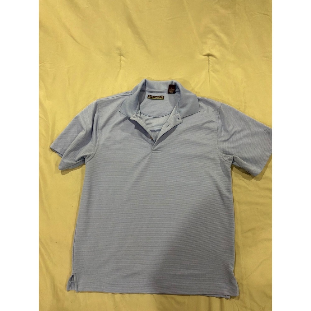 Cubavera Mens Blue Ribbed Short Sleeve Polo Shirt V-Neck Classic Fit Size M